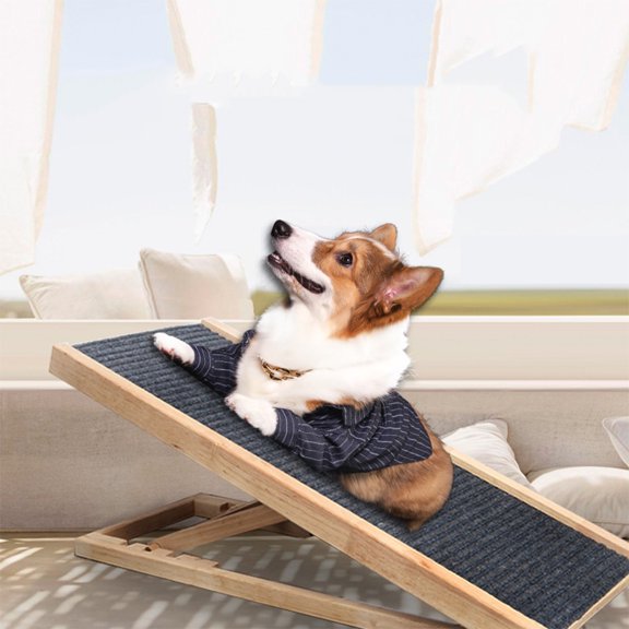 Qiyester Wooden Pet Ramp Indoor Foldable Barrier-Free Non-Slip Ladder Height Adjustable Pet Wedge Climbing Ladder Suitable for Indoor, Car, Sofa Bed (Size S)