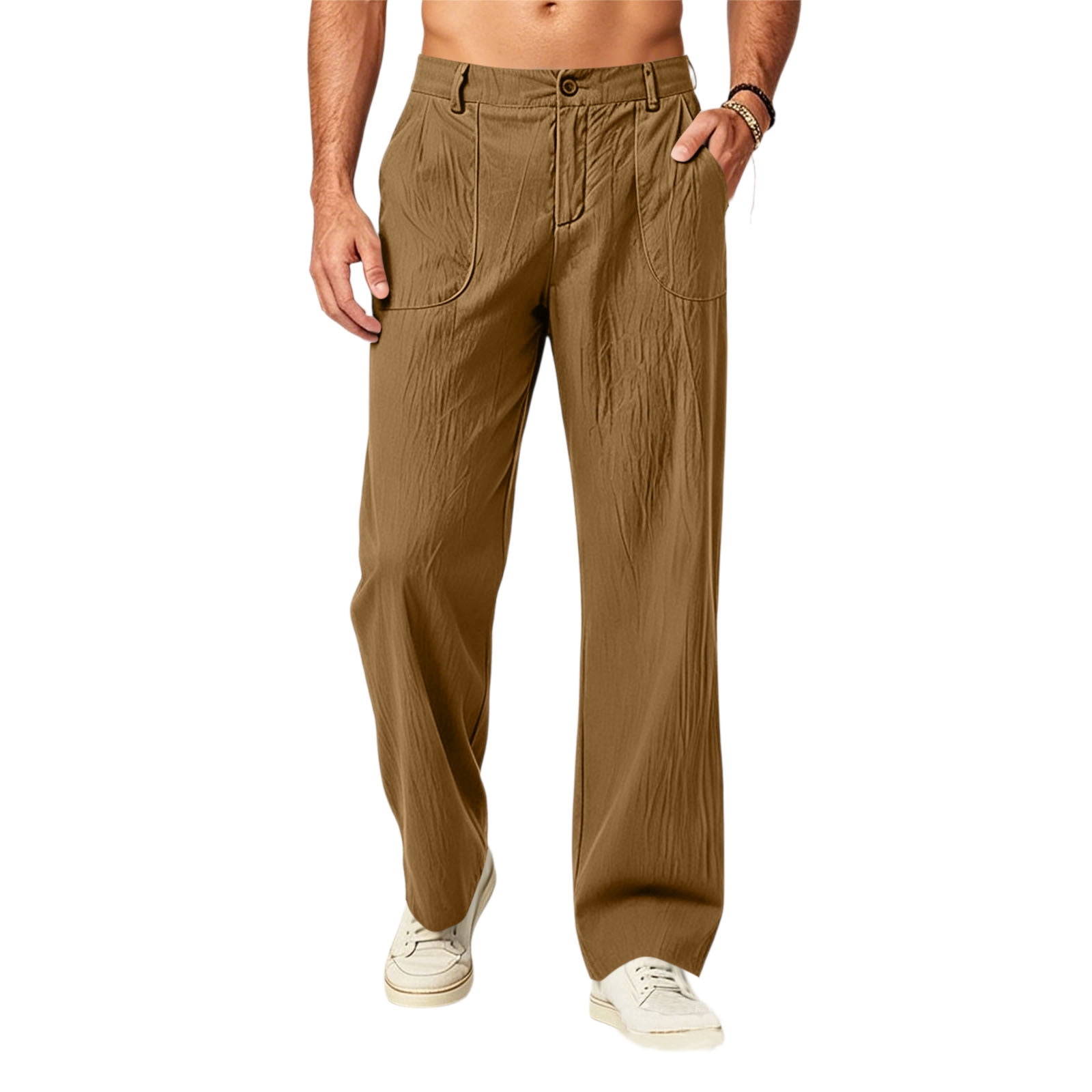 Qiyinn 2026 Summer Men Cotton Linen Pants Casual High Waist Comfy
