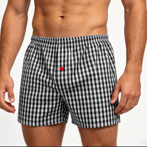 Qiyinn Men Summer Plaid Shorts Classic Gingham Pattern Button Front Drawstring Waist Breathable Beach Board Shorts for Young Men