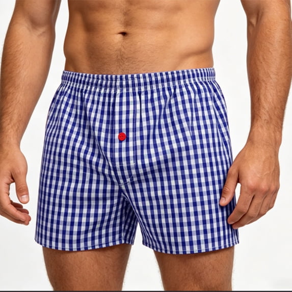 Qiyinn Men Summer Plaid Shorts Classic Gingham Pattern Button Front Drawstring Waist Breathable Beach Board Shorts for Young Men