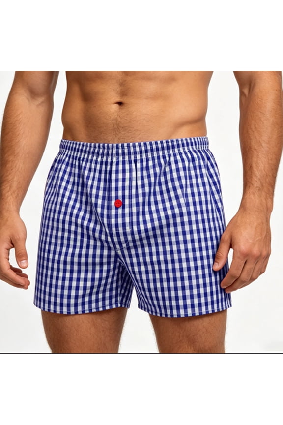 Men Summer Plaid Shorts Classic Gingham Pattern Button Front Drawstring Waist Breathable Beach Board Shorts for Young Men