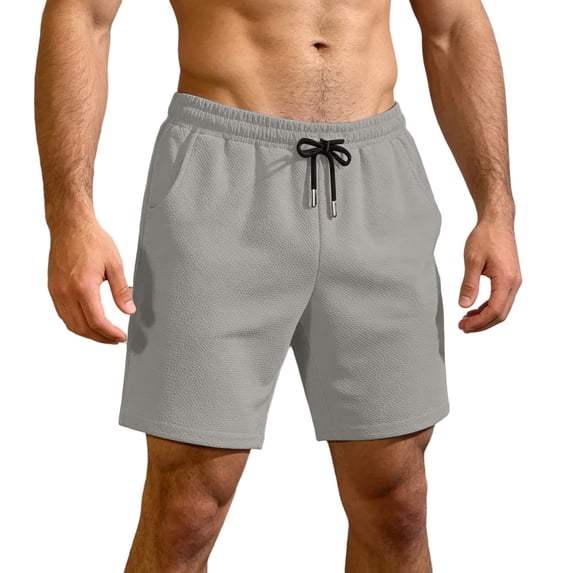 Qiyinn Men's Casual Shorts Cotton Drawstring Waffle Summer Beach Shorts Elastic Waist Lounge SweatShorts with Pockets