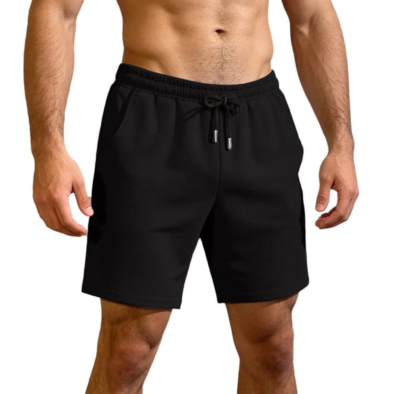 Qiyinn Men's Casual Shorts Cotton Drawstring Waffle Summer Beach Shorts Elastic Waist Lounge SweatShorts with Pockets