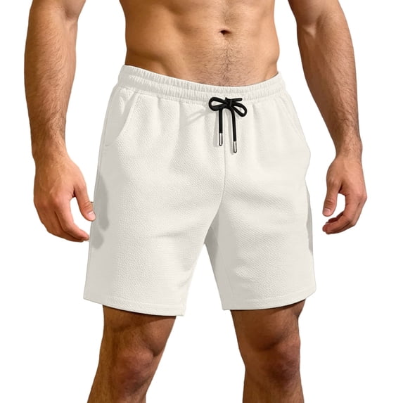 Qiyinn Men's Casual Shorts Cotton Drawstring Waffle Summer Beach Shorts Elastic Waist Lounge SweatShorts with Pockets
