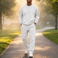 thumbnail image 1 of Qiyinn Men's Comfortable Sweatshirt Crew Neck Long Sleeve Loose 2-Piece Set Solid Color Casual Daily Wear, 1 of 6
