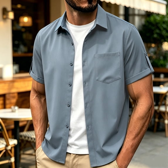 Qiyinn Men's Cool Summer Casual Adjustable Sleeve Length Shirt T-shirt