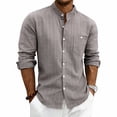 thumbnail image 1 of Qiyinn Men's Cotton Linen Long Sleeve Shirts Casual Button Down Banded Collar Shirt Beach Summer Tops with Pocket, 1 of 8