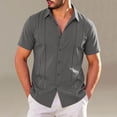 thumbnail image 1 of Qiyinn Men's Fashion Summer Shirts Collar Neck Solid Color Tops Short Sleeve Blouses, 1 of 6