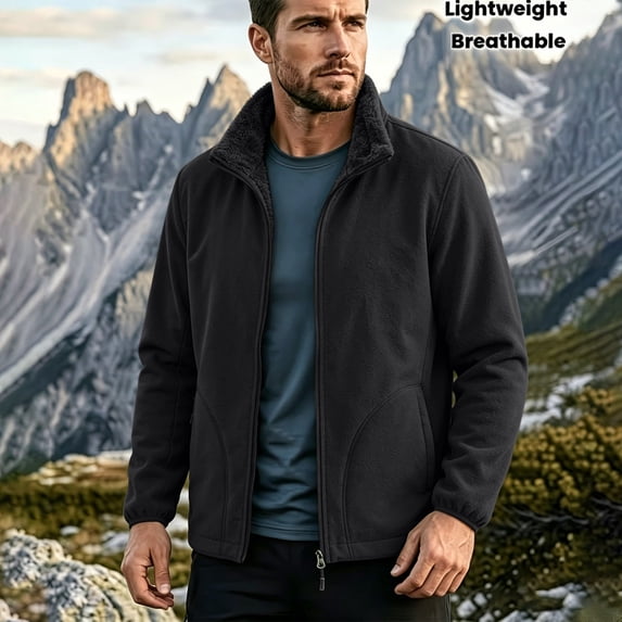 Qiyinn Men's Fleece Jacket Lightweight Full Zip Fleece Polar Soft Jacket Warm for Hiking Coats