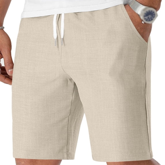 Qiyinn Men’s Linen Shorts Casual Drawstring Summer Beach Shorts