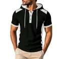 thumbnail image 1 of Qiyinn Men's Short Sleeve Hooded Henley Shirt,Casual Color Block Pullover Hoodie Breathable Summer Tops for Outdoor Beach, 1 of 5