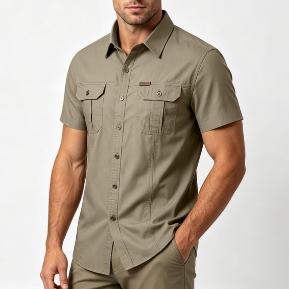 Qiyinn Men's Short Sleeve Tactical Shirts, UPF 50+ Ripstop Military Work Shirts, Breathable Button Down Outdoor Hiking Shirt