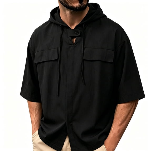 Qiyinn Men's Short-sleeve Hooded Sweatshirt