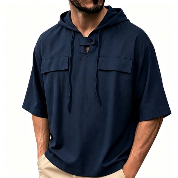 Qiyinn Men's Short-sleeve Hooded Sweatshirt