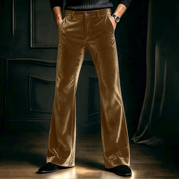 Qiyinn Men's Solid Color Velvet Pants with Elastic Drawstring Waist Casual Straight Leg Trousers for Men