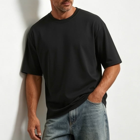 Qiyinn Men's Heavy Weight Crew Neck T-Shirt Mens Premium Cotton Tee