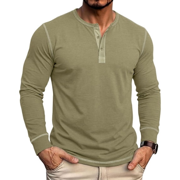 Qiyinn Mens Henley Shirts Long Sleeve Button T-Shirt Fashion Casual Pullover Shirts Soft Stretch Tees Tops