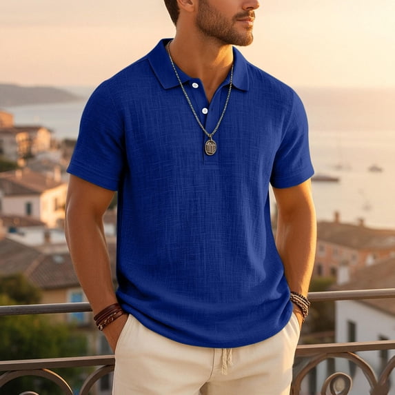 Qiyinn Mens Knit Polo Shirts Casual Short Sleeve 2 Button Textured Summer Vacation Shirts Lightweight Golf Polo T