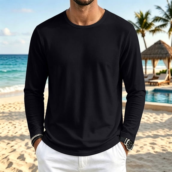 Qiyinn Mens Long Sleeve Tee Shirts Cotton Crew Neck Moisture Wicking Soft Casual Basic T-Shirts