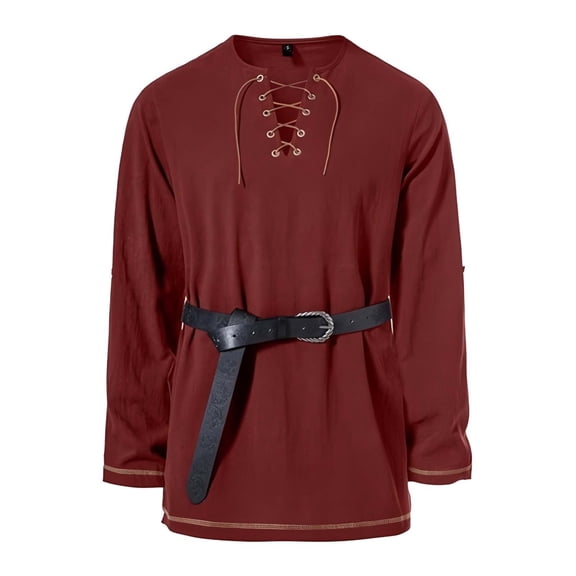 Qiyinn Mens Medieval Pirate Costume Tunic Renaissance Viking Lace Up Cotton Shirts Knight Warrior LARP Halloween Tops