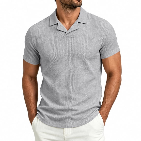 Qiyinn Mens Polo Shirts Short Sleeve Textured Knit V Neck Shirt Casual Golf Shirts Stylish Old Money Tops