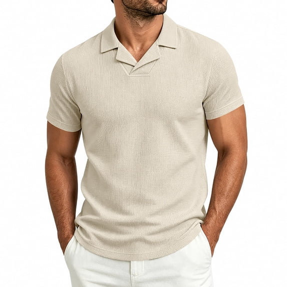 Qiyinn Mens Polo Shirts Short Sleeve Textured Knit V Neck Shirt Casual Golf Shirts Stylish Old Money Tops