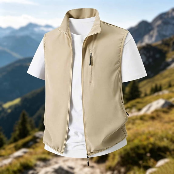 Qiyinn Mens Vests Outerwear Windproof Lightweight Softshell Vests Zip Pockets Sports Sleeveless Jacket Golf Vests for Men
