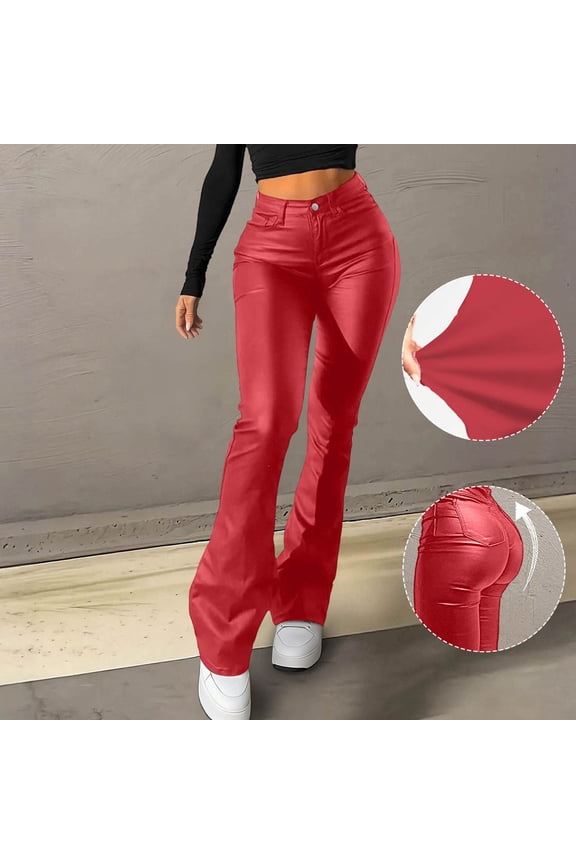 Women's PU Leather High Waisted Bell Bottom Flare Pants Party Club Streetwear