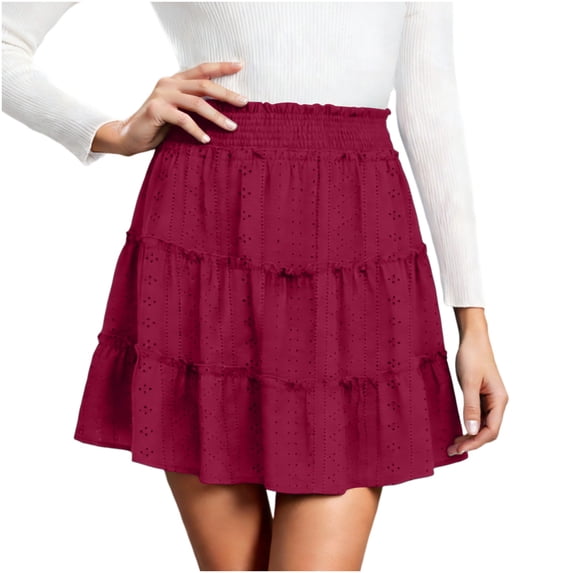 Qiyinn Womens Summer Flowy Mini Skorts Skirts Casual High Waisted Ruffle Tiered A Line Short Skirt with Pockets
