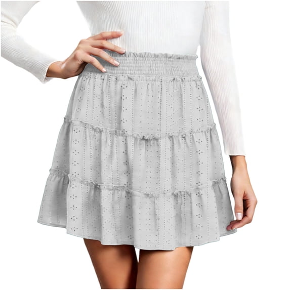 Qiyinn Womens Summer Flowy Mini Skorts Skirts Casual High Waisted Ruffle Tiered A Line Short Skirt with Pockets