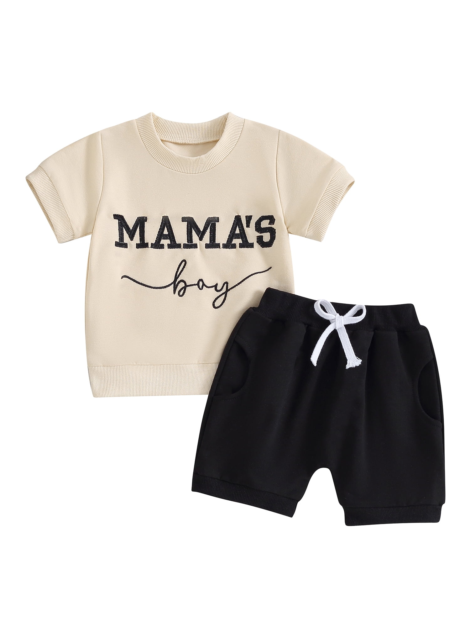 2Pcs Baby Toddler Boy Summer Outfits 0 6 12 18 24 Months 2T 3T Short Sleeve Letter Embroidery T shirt Tops + Shorts Set Kids Clothing