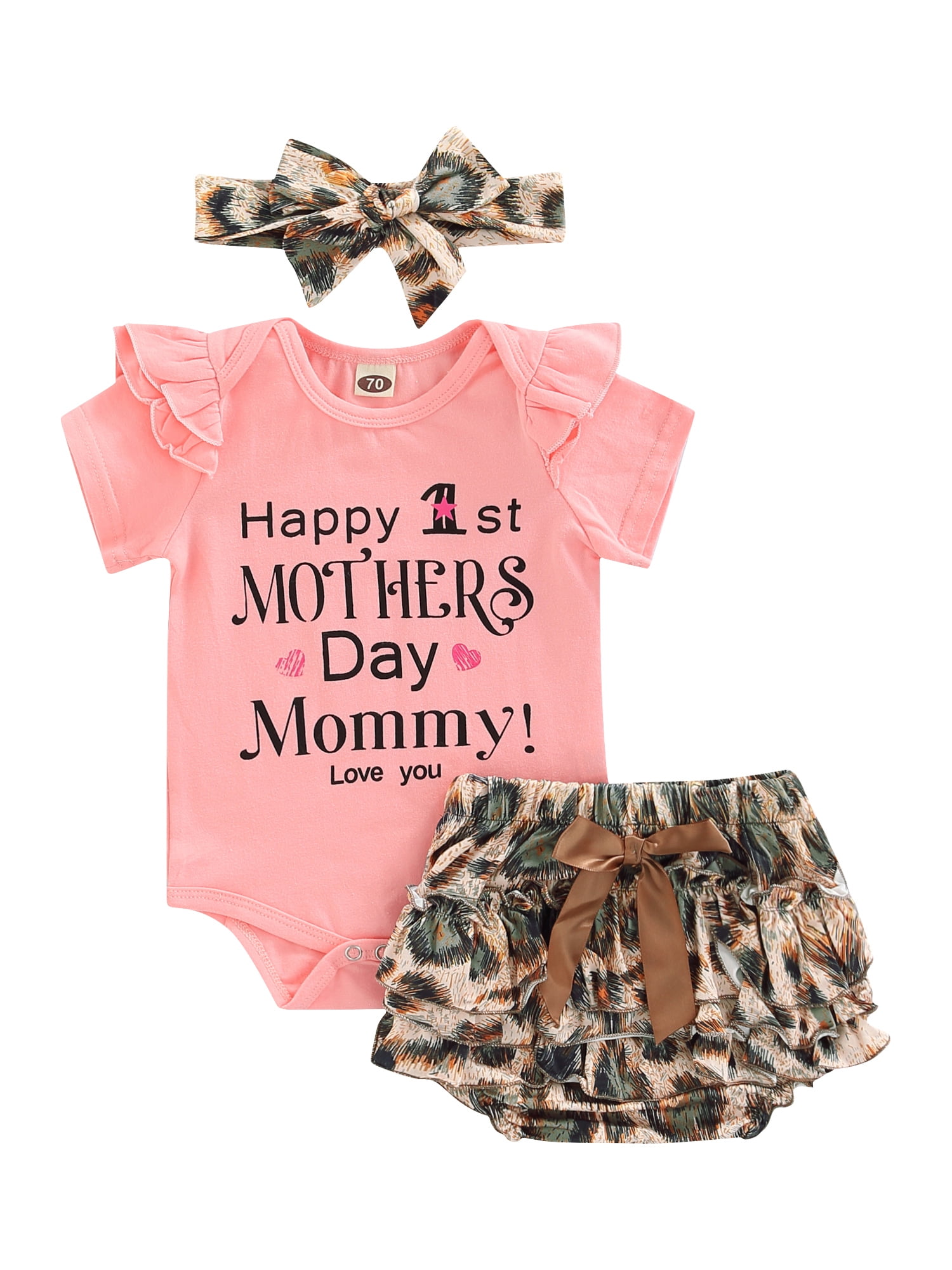 Qiylii 3Pcs Happy Mothers Day Baby Girl Outfit Short Sleeve Romper