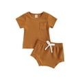 thumbnail image 1 of Qiylii Baby 2-piece Outfit Set Short Sleeve Solid Color Tops T shirt + Shorts, 1 of 7