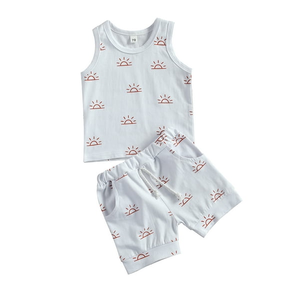 Qiylii Baby 2Pcs Outfit Set, Sun Print Tank Top+Shorts for Kids Boys Girls