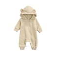 thumbnail image 1 of Qiylii Baby Bear Ear Hooded Bodysuit, Solid Color Long Sleeve Zipper Romper, 1 of 8