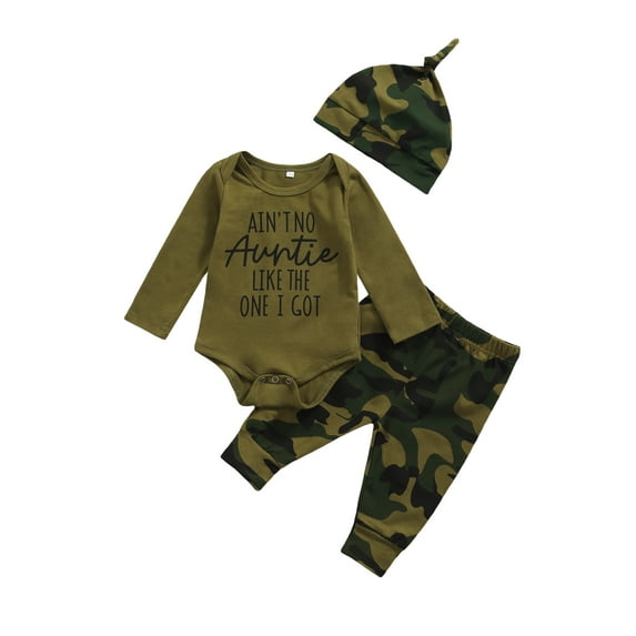 Qiylii Baby Clothes Set,Long Sleeve Letter Print Romper+Camouflage Trousers+Hat