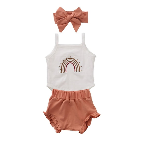 Qiylii Baby Clothing Set, Rainbow Sleeveless Romper Top+Shorts+Headband