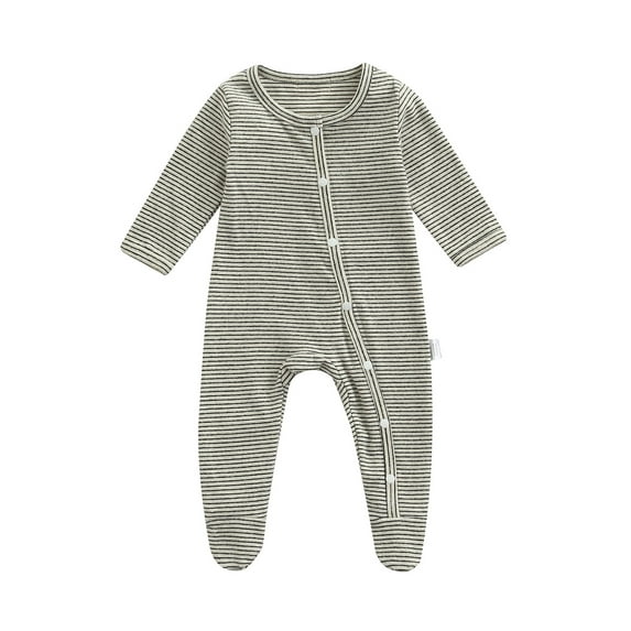 Qiylii Baby Footed-wrap Striped Bodysuit, Long Sleeve Round Neck Romper