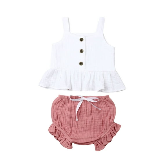 Qiylii Baby Girl Outfit Set Sleeveless Ruffle Hem Sling Top Wide Leg Shorts