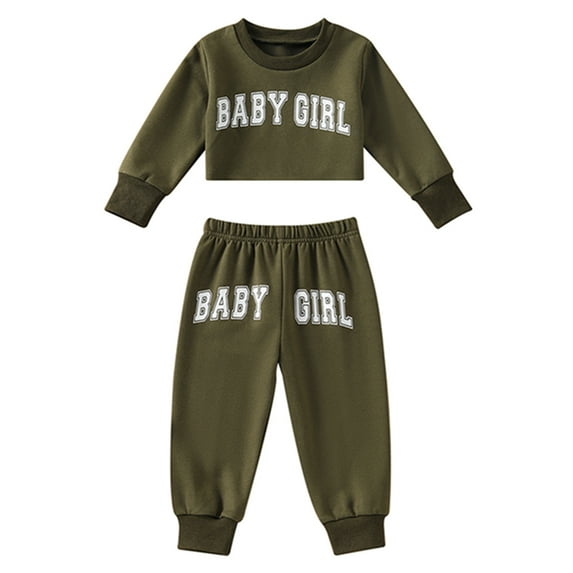 Qiylii Baby Girls 2PCS Fall Clothes Set, Long Sleeve Letter Crop Top Sweatshirt+ Long Pants