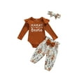 thumbnail image 1 of Qiylii Baby Girls 3Pcs Fall Outfits, Letter Ribbed Romper+Floral Pants+Headband, 1 of 6