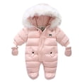 thumbnail image 1 of Qiylii Baby Girls Boys Winter Romper Thicken Hooded Jumpsuit Outfits with Gloves, 1 of 4