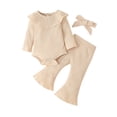 thumbnail image 1 of Qiylii Baby Girls Clothes Set, Long Sleeve Ruffle Romper+Flare Pants+Headdress, 1 of 9