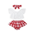 thumbnail image 1 of Qiylii Baby Girls Clothes Set Off Shoulder Hollow Top+Plaid Skirt+Bow Hairband, 1 of 6