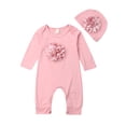 thumbnail image 1 of Qiylii Baby Girls Fall Clothes Set, Long Sleeve 3D Flower Solid Color Romper + Hat, 1 of 8