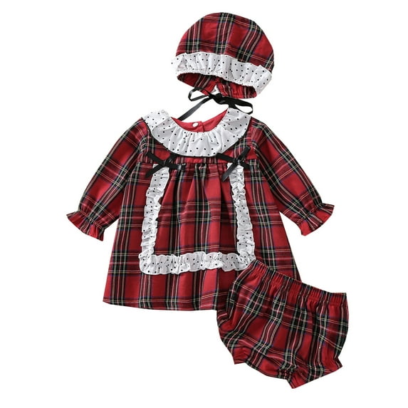 Qiylii Baby Girls Plaid Dress O neck Ruffle Long Sleeve Dress with Bowknot