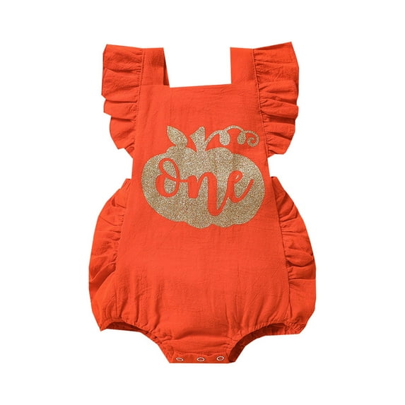Qiylii Baby Girls Pumpkin Pattern Romper, Sleeveless Backless Short Jumpsuit