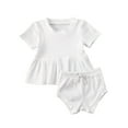 thumbnail image 1 of Qiylii Baby Girls Solid Color Clothes Set, Ruffle Hem Tops+Drawstring Shorts, 1 of 3