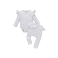 thumbnail image 1 of Qiylii Baby Girls Solid Color Outfit, Fly Long Sleeve O-Collar Romper+Pants, 1 of 8
