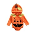 thumbnail image 1 of Qiylii Baby Halloween Romper, Pumpkin Shaped Long Sleeve Zipper Bodysuit, 1 of 7